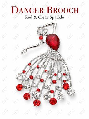 Red Clear Rhinestone Dancer Brooch Silver Tone Ballerina Pin Delta Member Gift